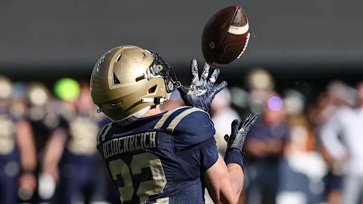 East Rutherford, New Jersey, USA; Navy Midshipmen running back Eli Heidenreich (22)