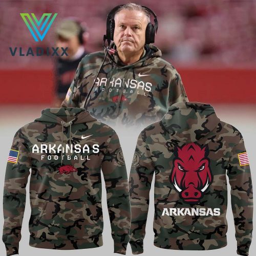 Coach Sam Pittman Arkansas Basketball Veteran Camo Hoodie