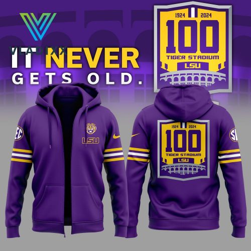 LSU Tigers Football It Never Gets Old 2024 Purple Zip Hoodie, Pants, Cap