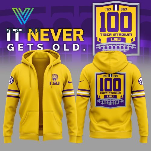 LSU Tigers Football It Never Gets Old 2024 Yellow Zip Hoodie, Pants, Cap