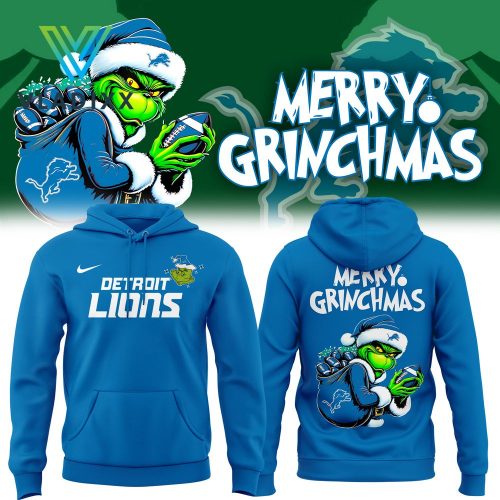 Merry Grinchmas Detroit Lions Blue Hoodie, Pants, Cap