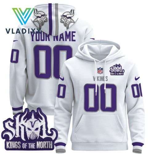 Minnesota Vikings 2024 Kings Of The North Personalized White Hoodie