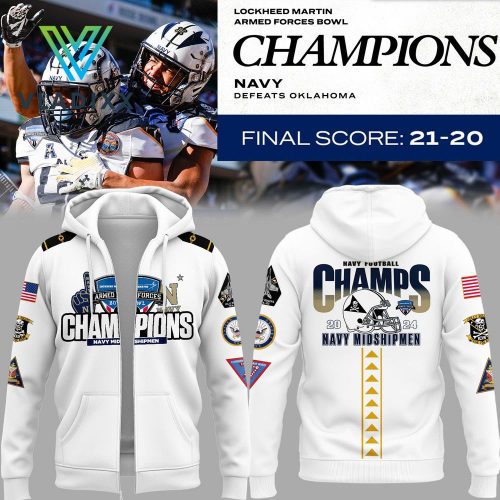 Navy Midshipmen Armed Forces Bowl White Zip Hoodie