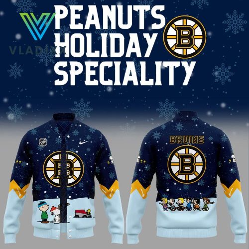 New Boston Bruins Peanuts & Snoopy Christmas Dark Blue Baseball Jacket