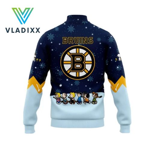 New Boston Bruins Peanuts Snoopy Christmas Dark Blue Baseball Jacket