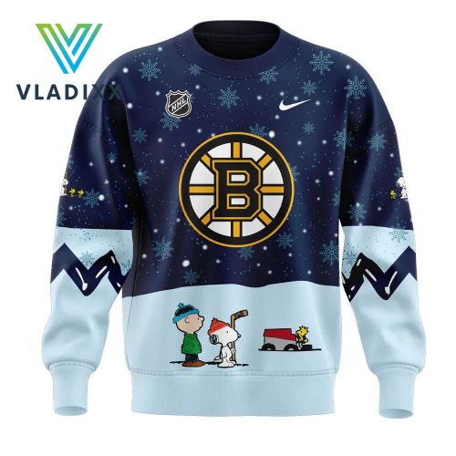 New Boston Bruins Peanuts & Snoopy Christmas Dark Blue Sweatshirt