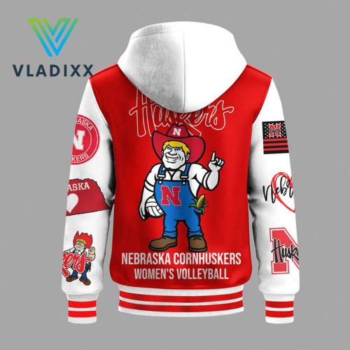 Volleyball Womens Nebraska Cornhuskers Red Hooded Baseball Jacket