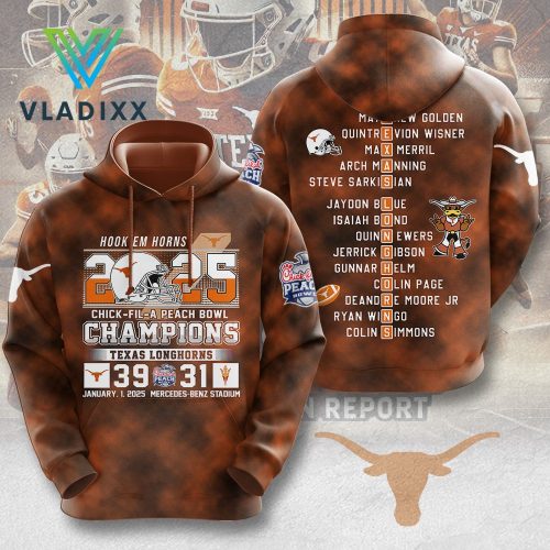 New Texas Longhorns Playoff 2025 Peach Bowl Champions Hoodie