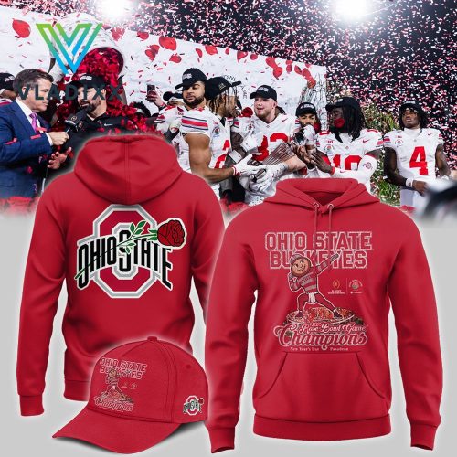 Ohio State Buckeyes Rose Bowl 2025 Champs Red Hoodie, Cap