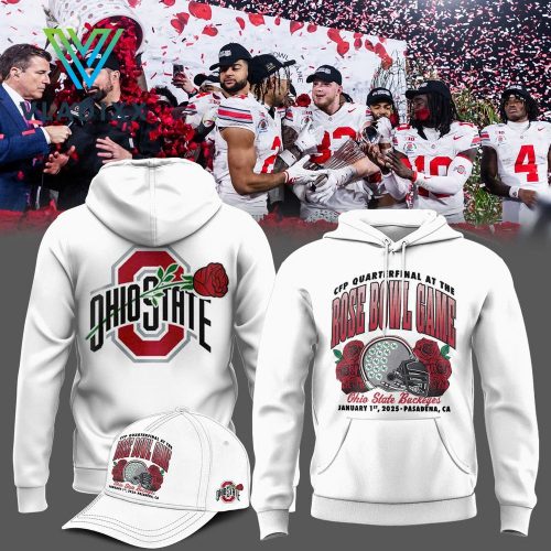 Ohio State Buckeyes Rose Bowl 2025 White Hoodie, Cap