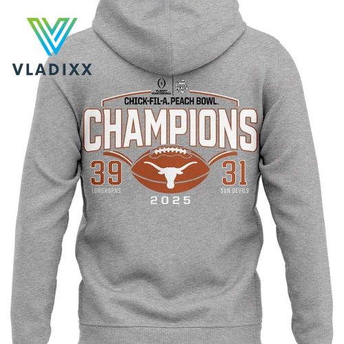 Texas Longhorns Playoff 2025 Peach Bowl Champions Gray Hoodie